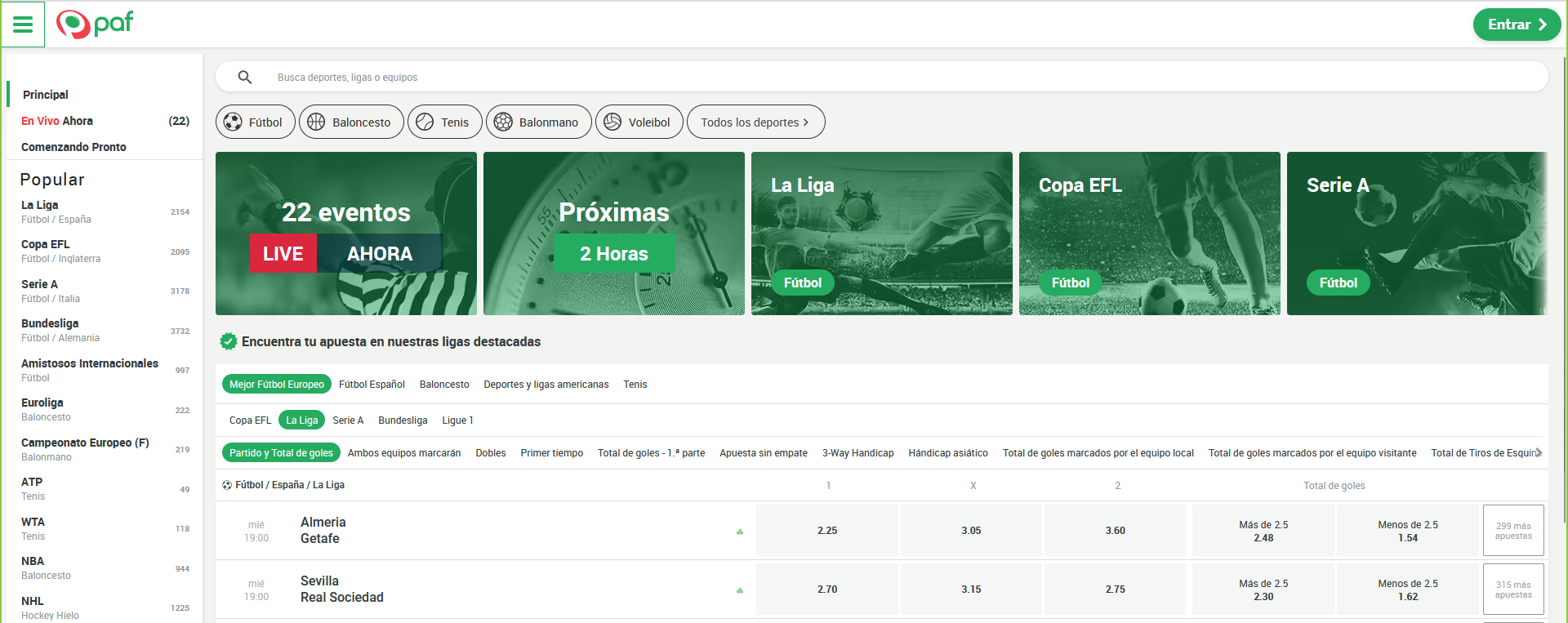 PAF apuestas deportivas