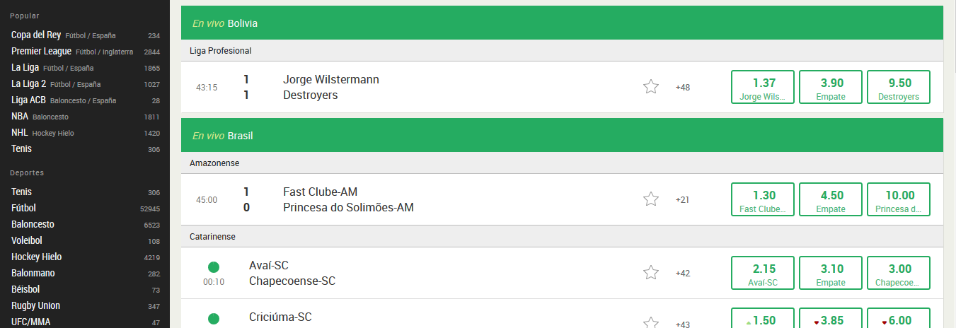 PAF apuestas fútbol directo